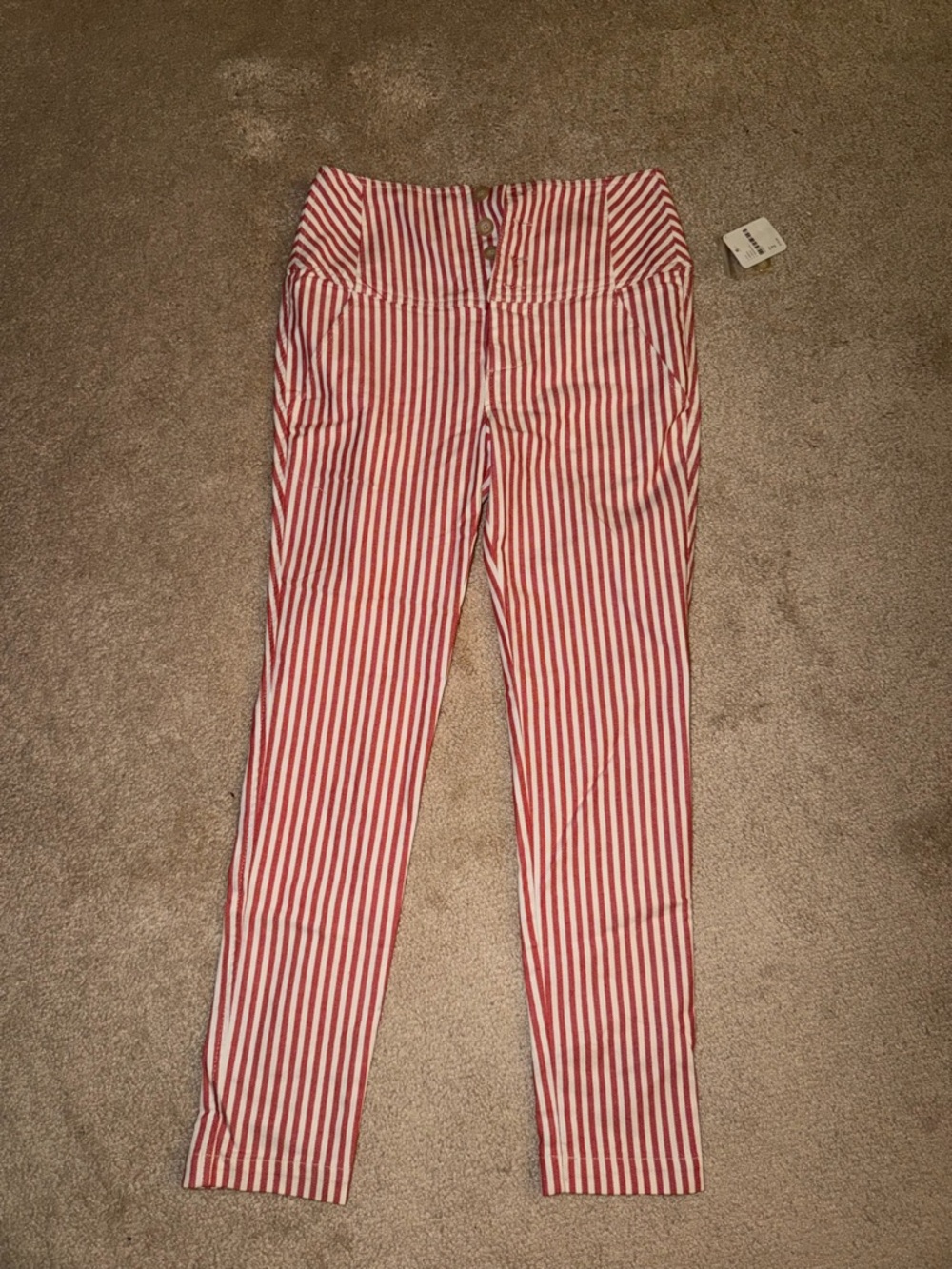 Free People Red and White Striped High-Waist Trousers - Picture 2 of 4